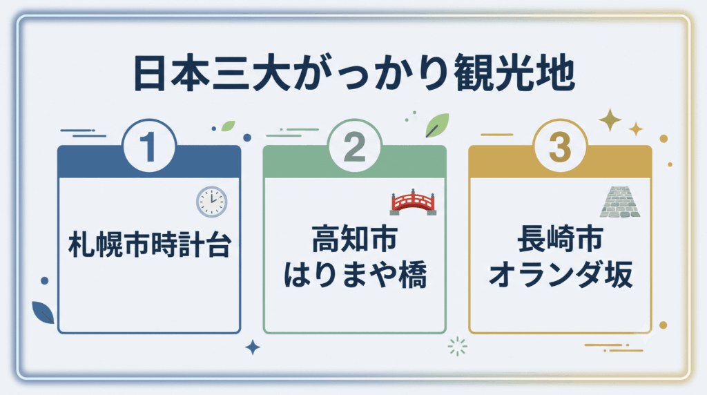 日本三大がっかり観光地とは？サッポロ時計台・オランダ坂・はりまや橋の魅力を徹底解説